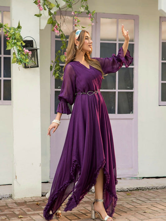 Panache Apparel Chiffon Maxi Dress-Mulberry