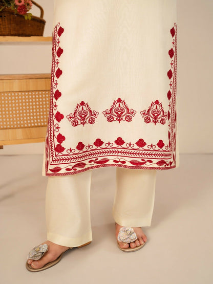 Stylish Collection Whisper Pret Linen Embroidered Stitched 3-Piece Suit-Laal Bahar