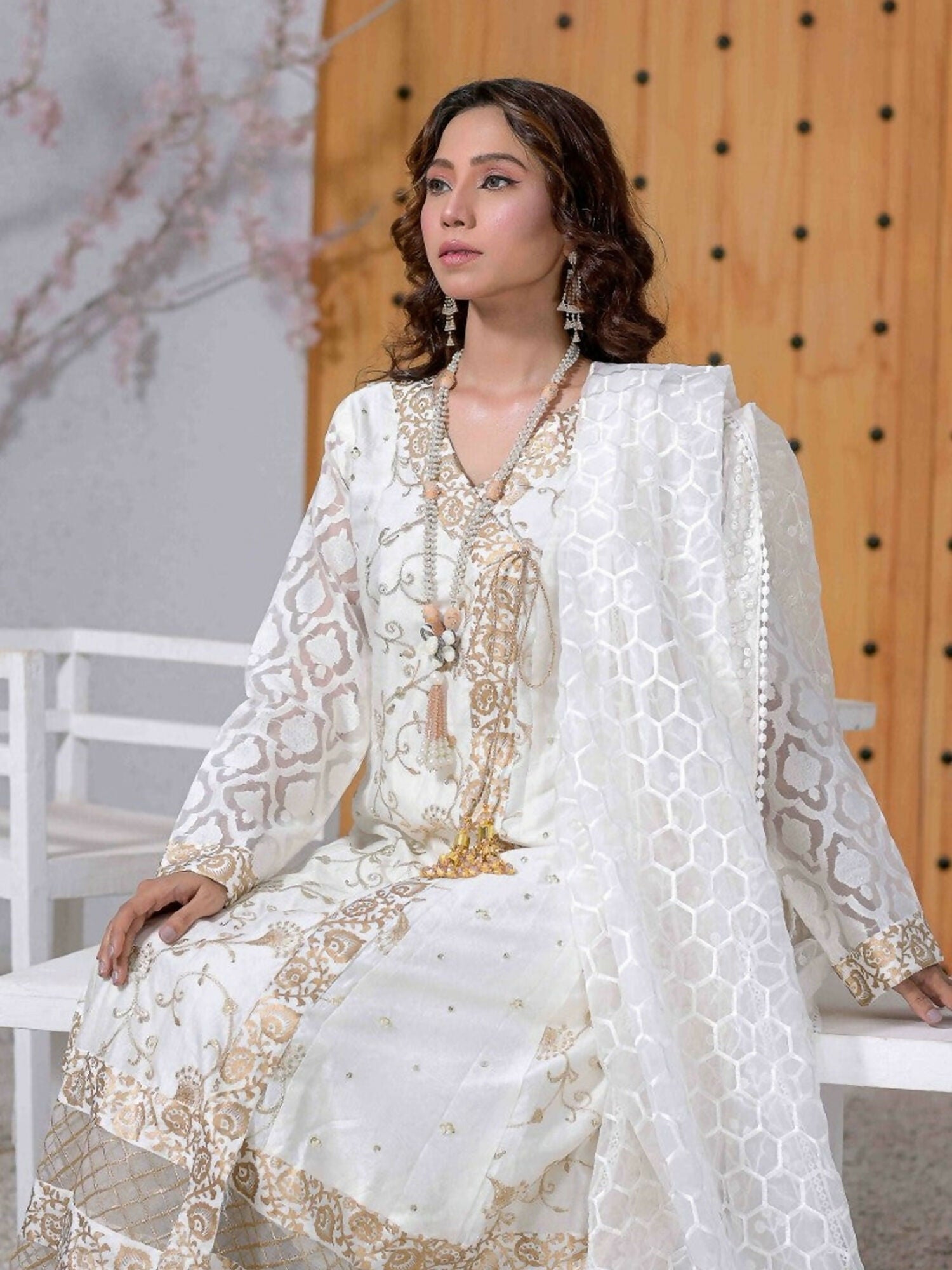 Ruby's Couture Ashiyana Khadi Net Embroidered Pishwas-Agha Jaan