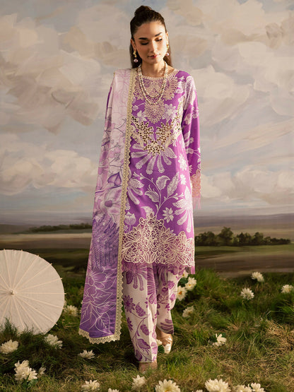 Mahnur Kaia Slub Linen Embroidered Stitched 3-Piece Suit-K- 10