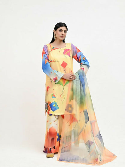 Imran Aftab Basant Mela Raw Silk Printed Stitched 3-Piece Suit-IARP 04