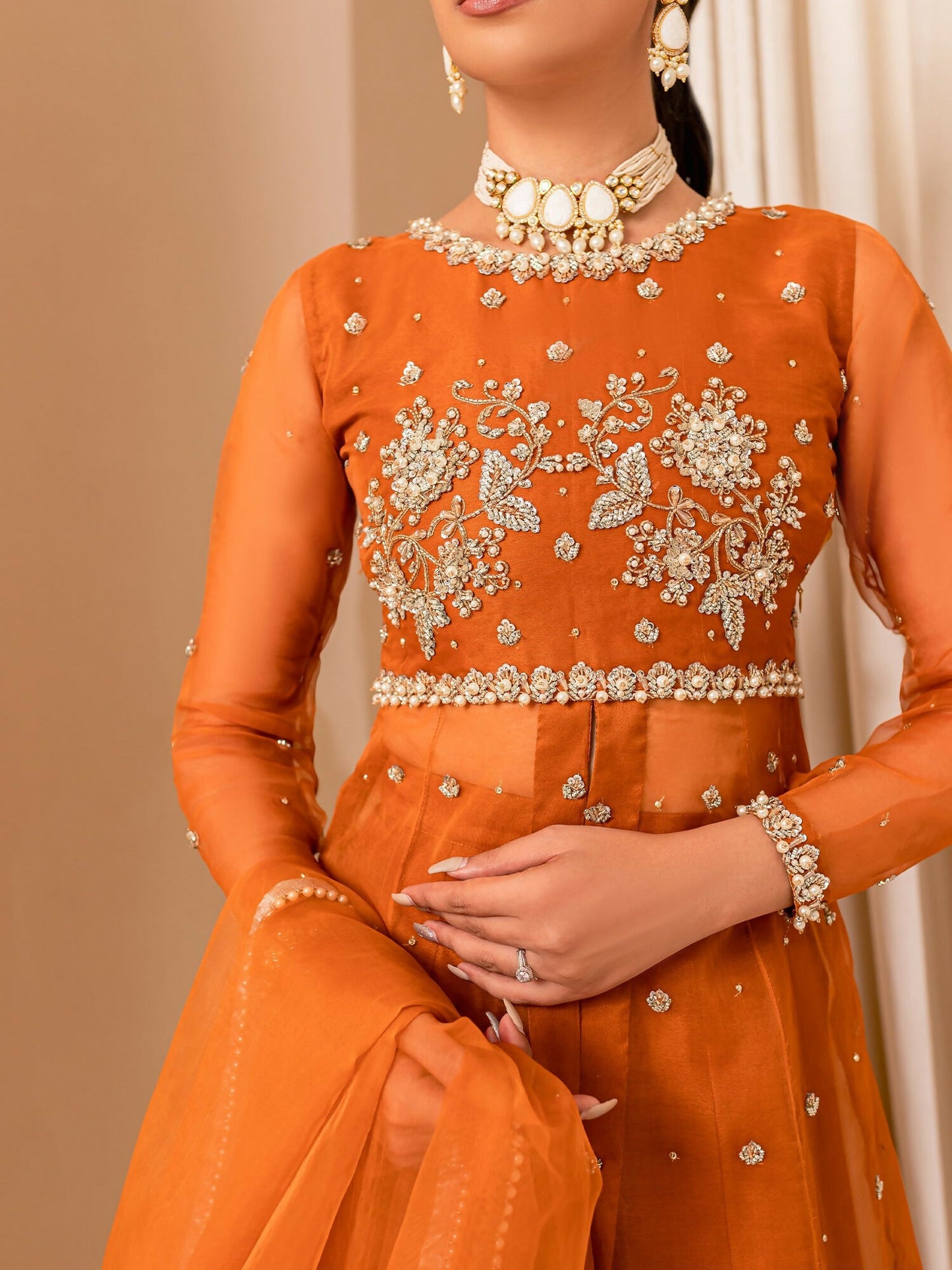 Allure By IH Luxe Formals Organza Embellished Lehenga-Coco