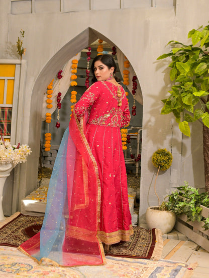 Ruby's Couture Poshak Silk Embellished Stitched 3-Piece Suit-Pari