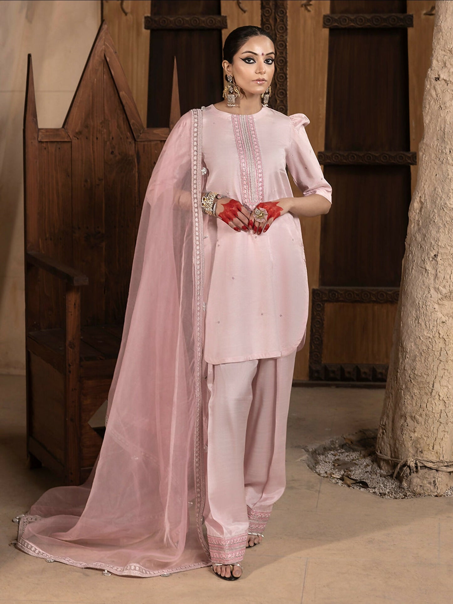 Hemstitch Raw Silk Embroidered Stitched 3-Piece Suit-Aleeha