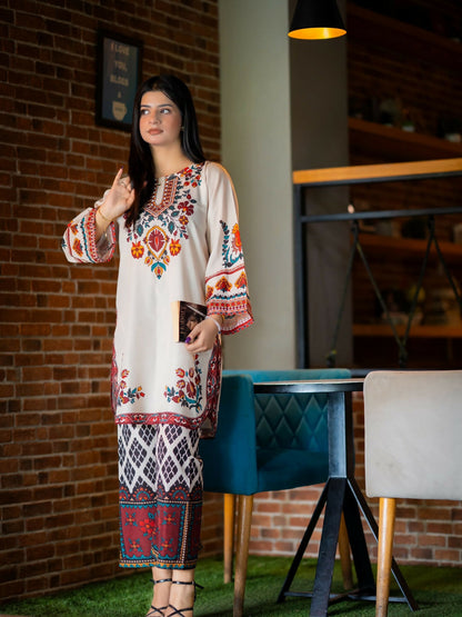 Tehzeeb Libas Silky Lawn Printed Stitched 2-Piece Suit-MEERUB