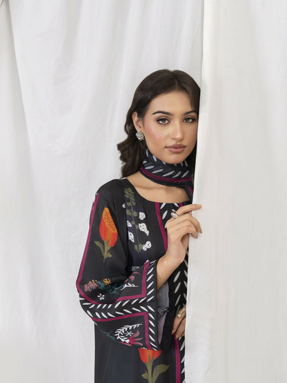 Stylish Collection Lawn Printed Stitched 3-Piece Suit-Rukhsar Black