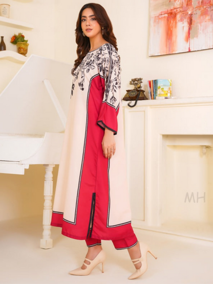 MH Cloth House Poly Lawn Printed Co-Ord Set-Laal Ishq