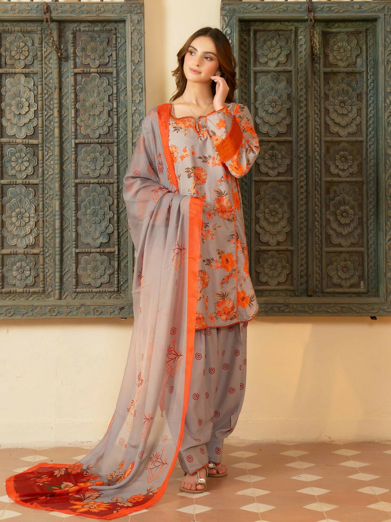 Panache Apparel Mah-e-Noor Rawsilk Printed Stitched Suit-Zahara