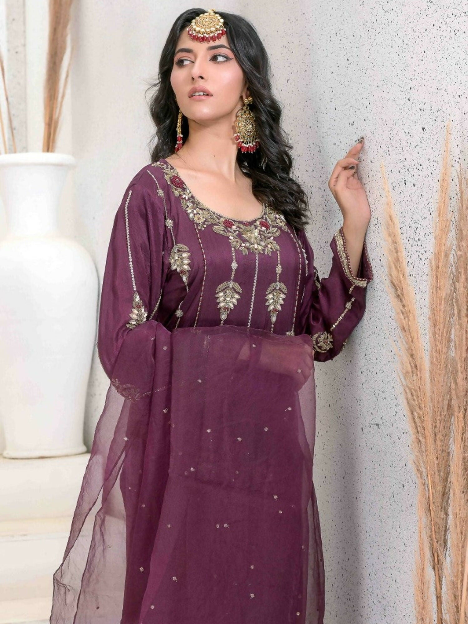 Ruby's Couture Ashiyana Pure Silk Embellished Stitched 3-Piece Suit-Parizaad