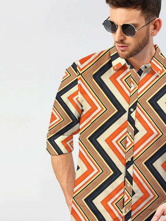 Jupiter Cotton Linen Zigzag Shirt-11533