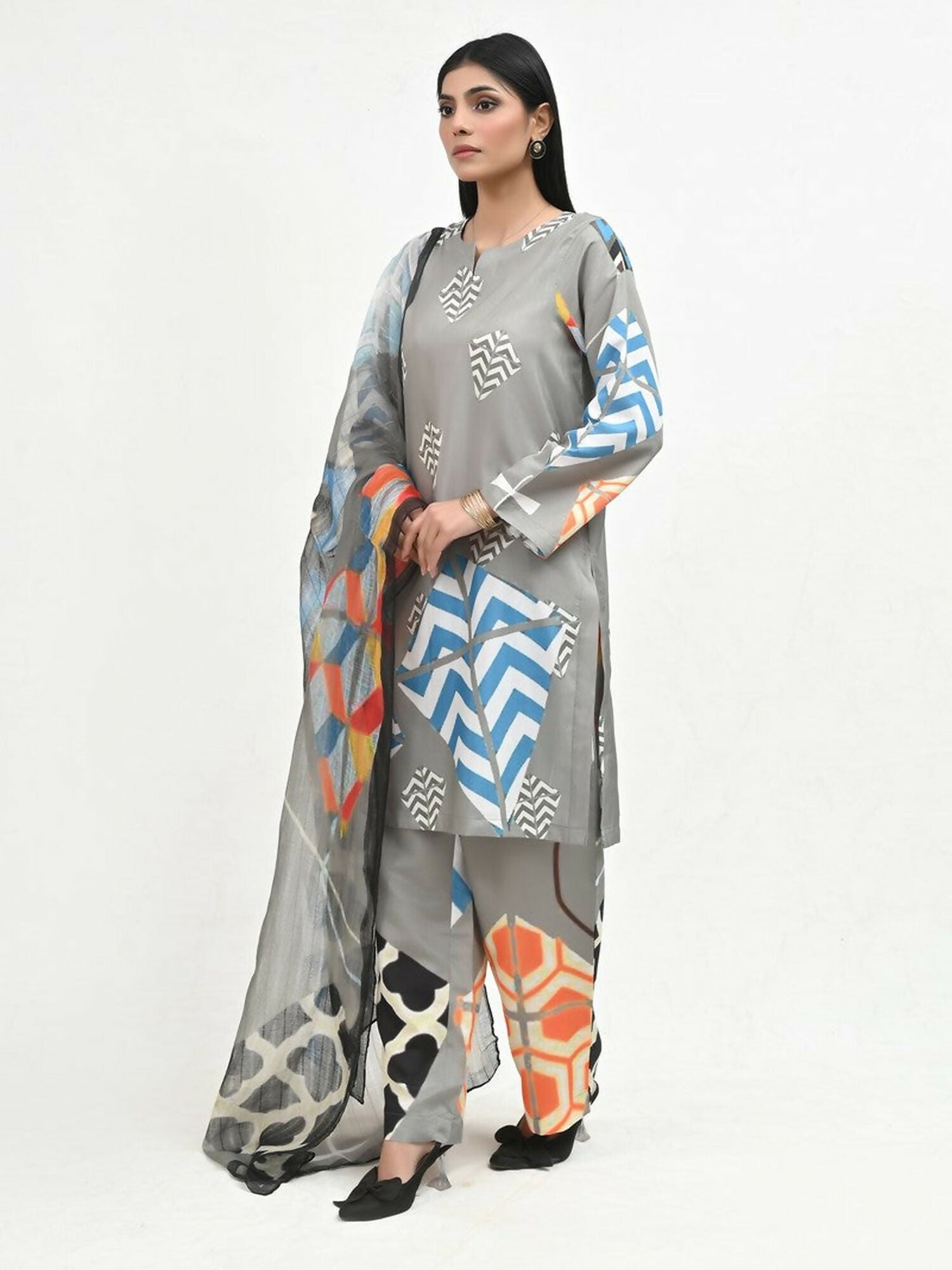 Imran Aftab Basant Mela Raw Silk Printed Stitched 3-Piece Suit-IARP 02