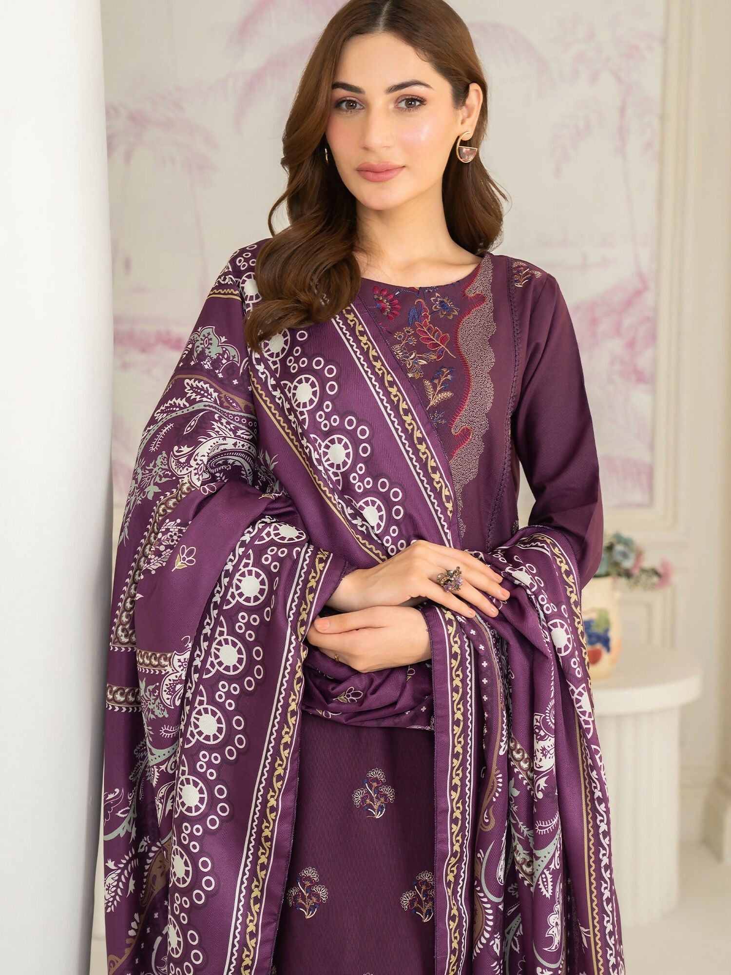 Panache Apparel Winter Whisper Khaddar Embroidered Stitched Suit-Snowfall
