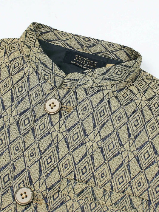 Velvour Boys Jacquard Printed Waistcoat-VW05-C