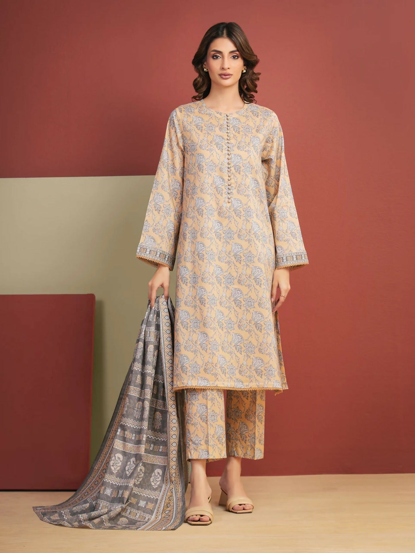 Edenrobe Allure Summer Lawn Printed Unstitched 3-Piece Suit-EWU5A1-35327