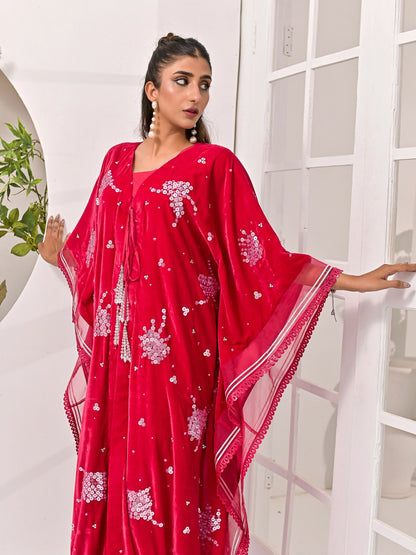 Farooq Hameed Studio Velvet Embroidered Kaftan Set-Misa