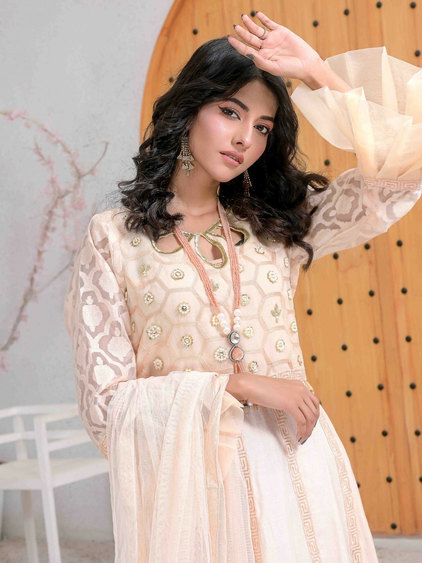 Ruby's Couture Ashiyana Organza & Cotton Net Embellished Lehenga-Nikhar