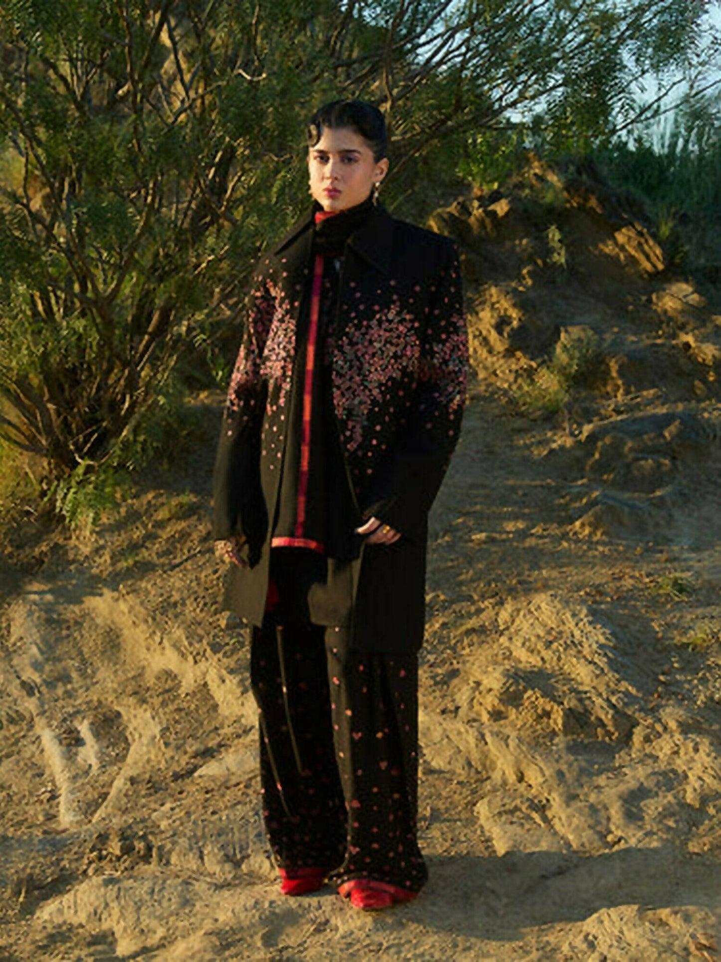 Jugnu by Hussain Rehar AW'24 Karandi Embroidered Trench Coat-Ayra