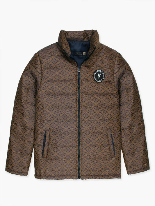 Chocolate Brown Velvour Printed Puffer Jacket-VJ50-B