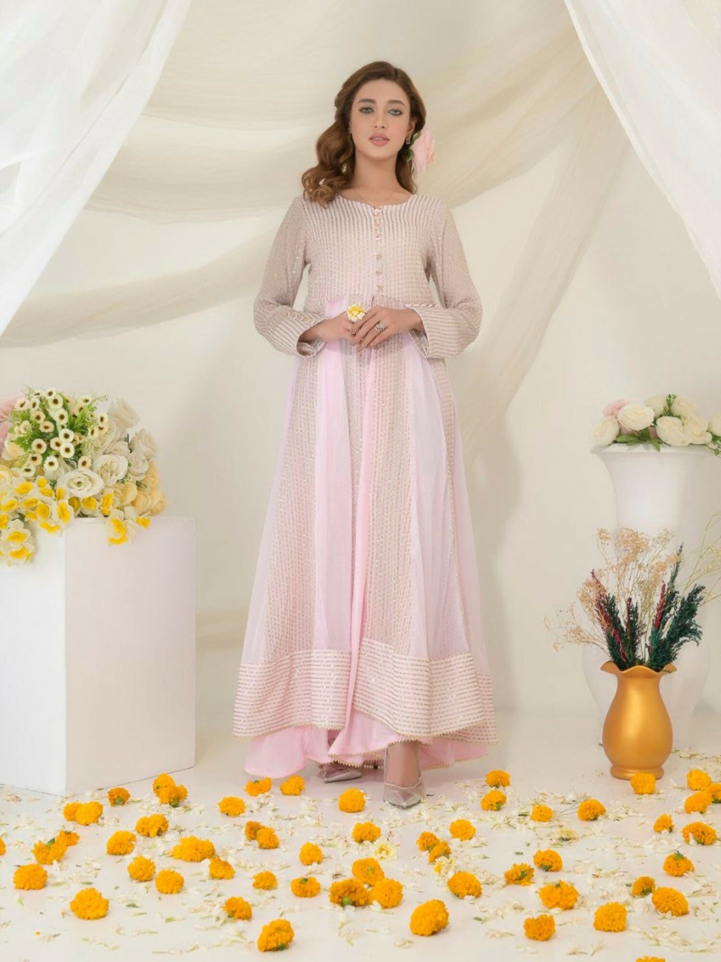 Ruby's Couture Gul-Bahar Chiffon Embroidered Stitched 2-Piece Suit-Miraal