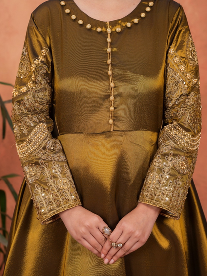 Stylish Collection Majeste Silk Embroidered Maxi-Zuri Golden