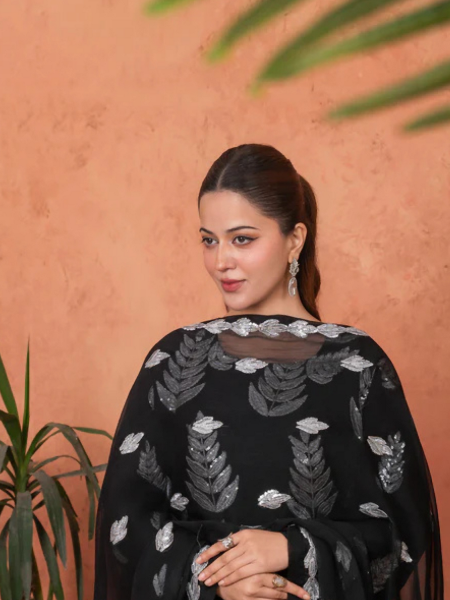 Stylish Collection Majeste Crinkle Chiffon Embroidered Stitched 3-Piece Suit-Zirwah Black