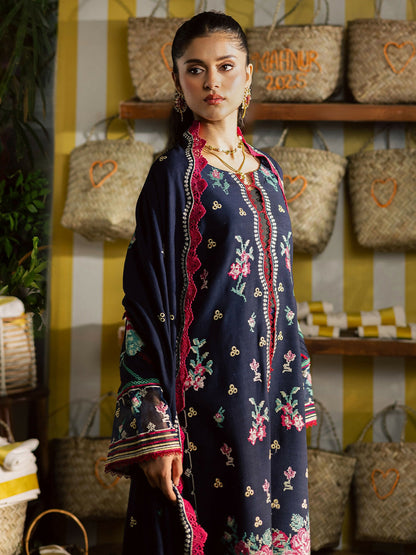 Mahnur Kaia Slub Linen Embroidered Stitched 3-Piece Suit-K- 06