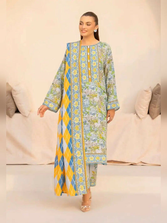 Gul Ahmed Maira Khaddar Printed Unstitched 3-Piece Suit-White Rock