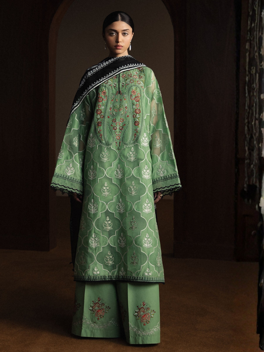 Zara ShahJahan Satori'26 Lawn Embroidered Unstitched 3-Piece Suit-Midoriya-D6