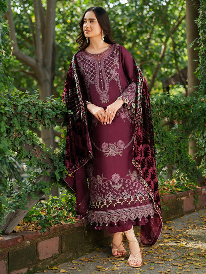 Parishay Panache Winter Corduroy Embroidered Unstitched 3-Piece Suit-PNE-07