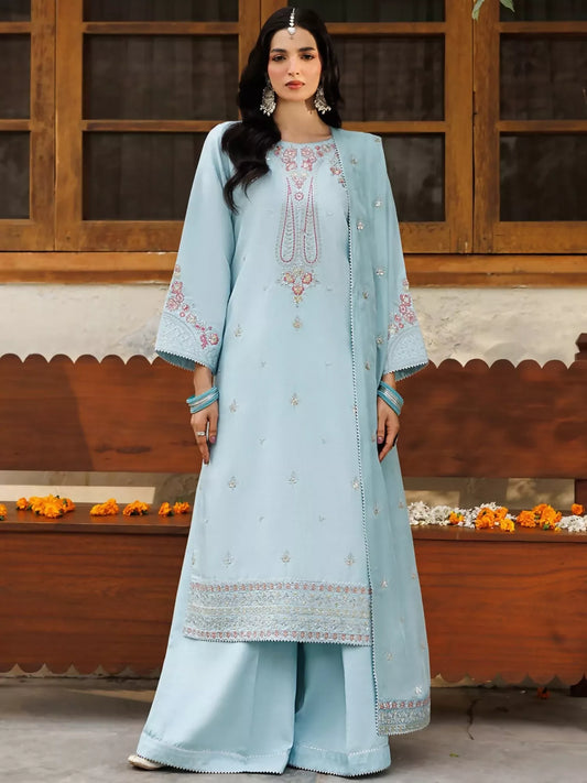 Panache Apparel Noore Eid Edit Elvish Raw Silk Embroidered Stitched Suit-Jahanaraa