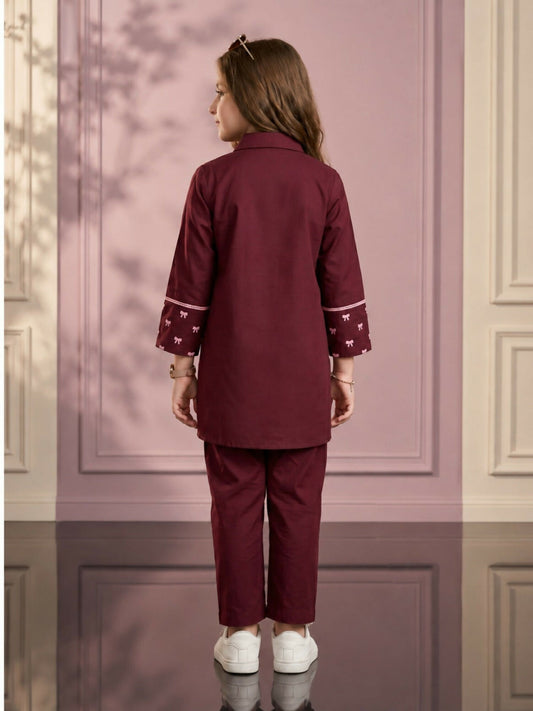 Velvour Girls Cotton Embroidered Co-Ord Set-VG214-B