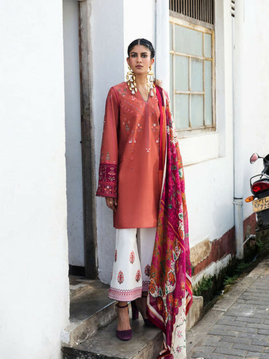 Orange Jugnu Lahore Luxury Cotton Embroidered Unstitched 3-Piece Suit-Panjnad