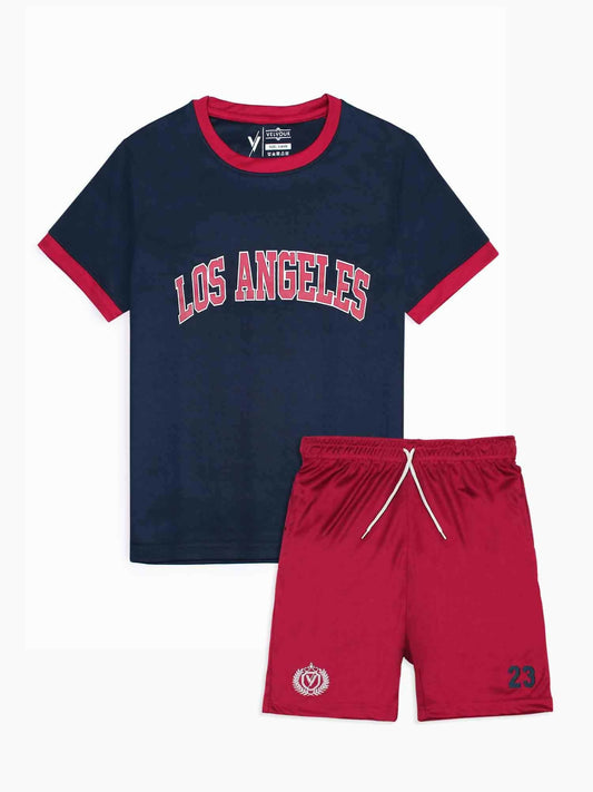 Red and Black Velvour Boys & Girls Printed Track Suit-VST62-B