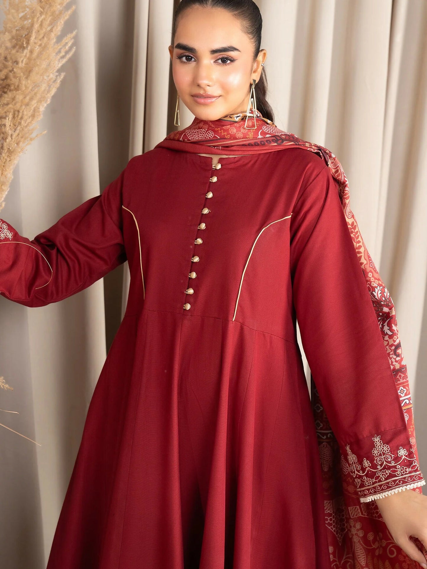 Panache Apparel Winter Basics Khaddar Embroidered Stitched 3-Piece Suit-Feathers