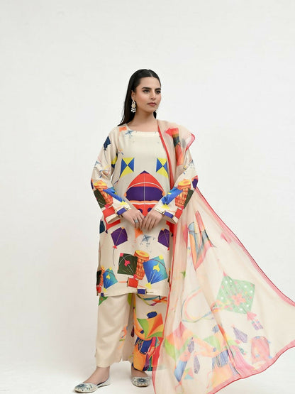 Imran Aftab Basant Mela Raw Silk Printed Stitched 3-Piece Suit-IARP 09