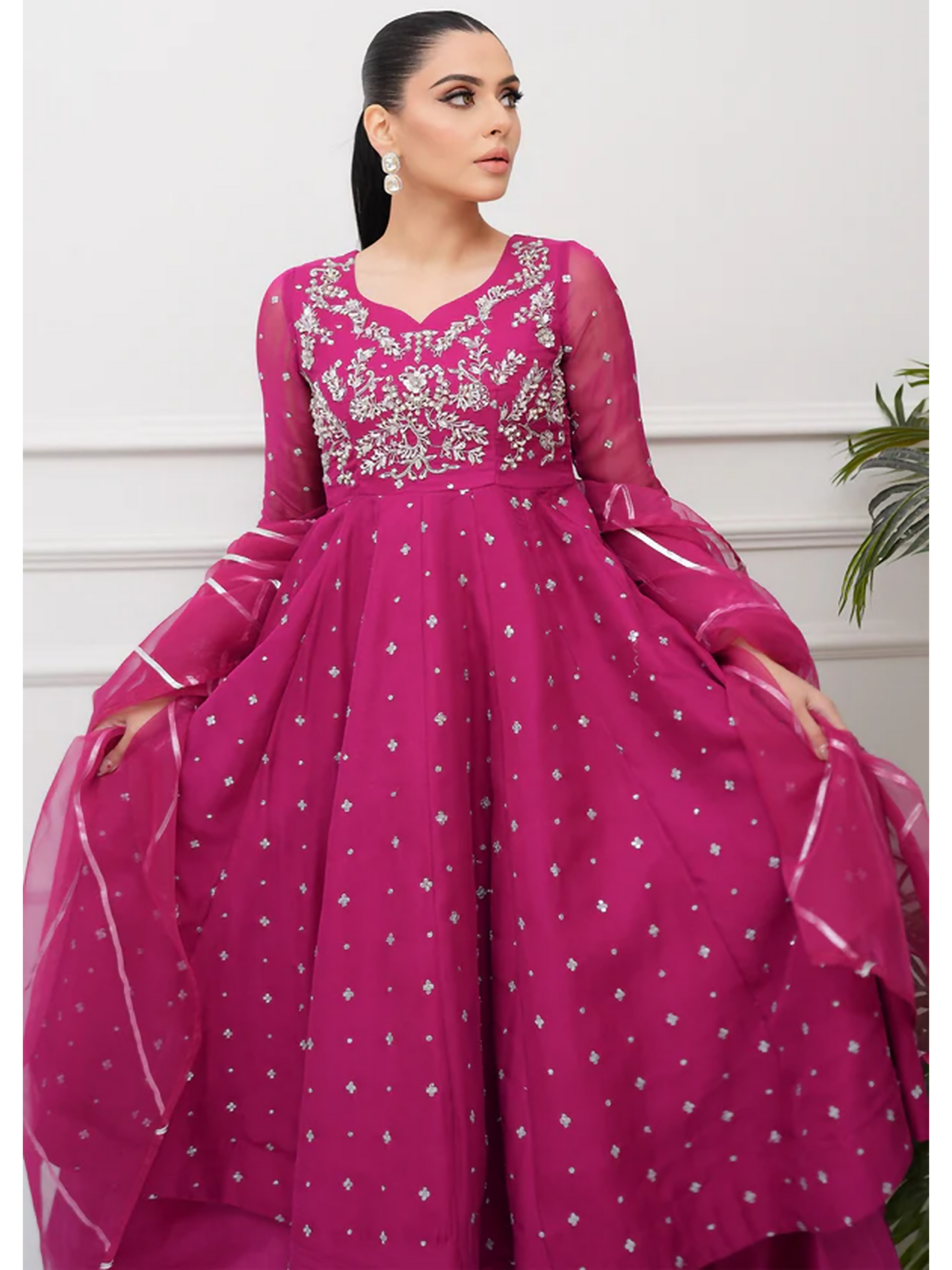 Allure By IH Lehr Chiffon Embroidered Lehenga-Very Berry