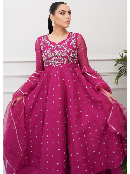 Allure By IH Lehr Chiffon Embroidered Lehenga-Very Berry