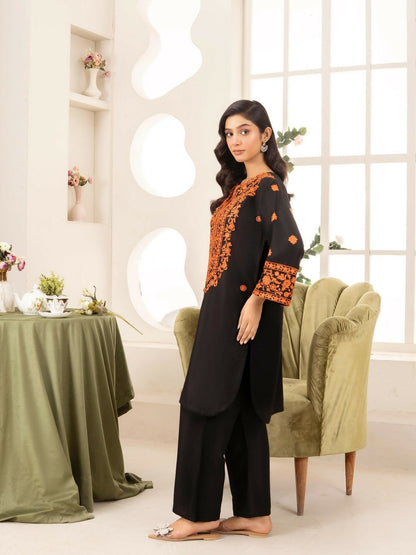 Stylish Collection Linen Embroidered Stitched 2-Piece Suit-Black Lava