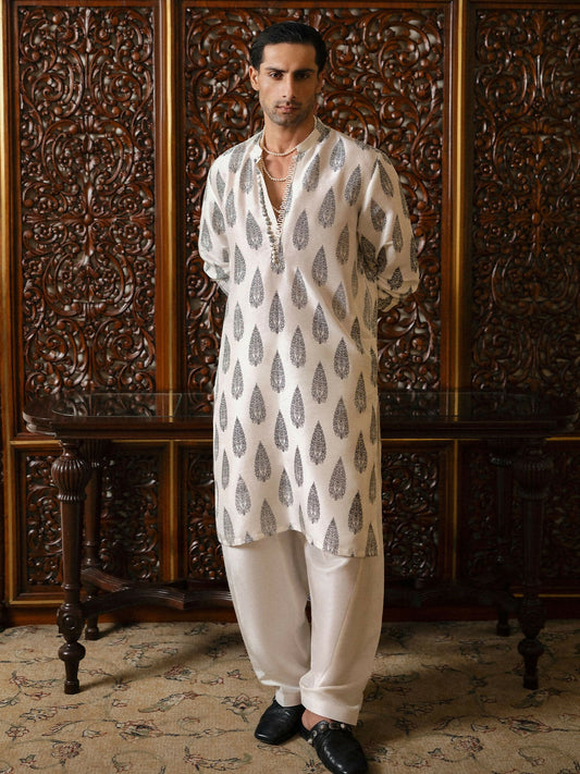 Ivory Hussain Rehar BASIC NOT BASIC V Raw Silk Printed Stitched 2-Peice Suit-Ivy