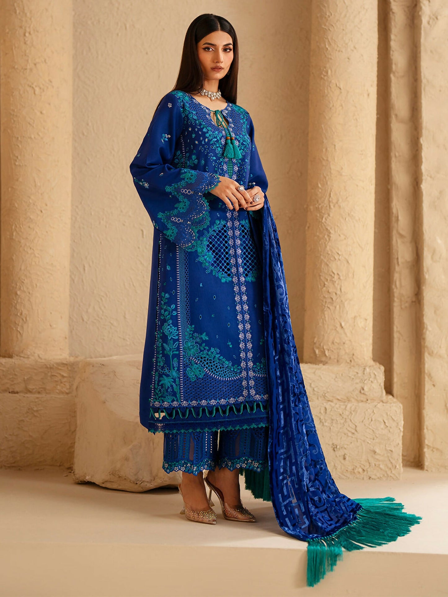 Binilyas Saqqara Kotrai Embroidered Stitched 3-Piece Suit-162-A