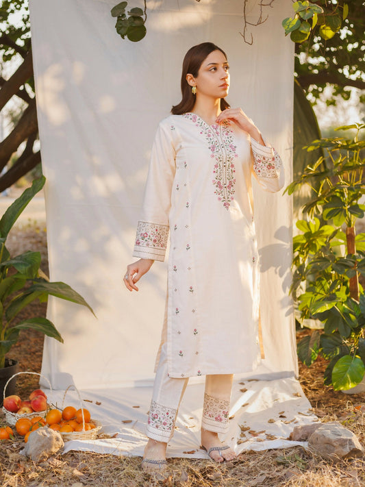 MAK Fashion Dobby Lawn Embroidered Co-Ord Sett-Fiora