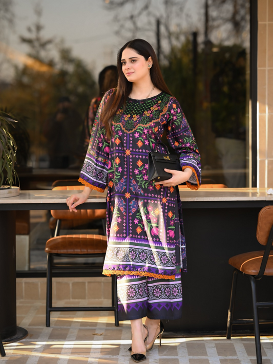 Tehzeeb Libas Poly Lawn Embroidered Co-Ord Set-Saya