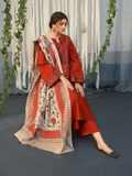 Red-Riwayat Wear Lawn Embroidered Stitched 3-Piece Suit-Hina