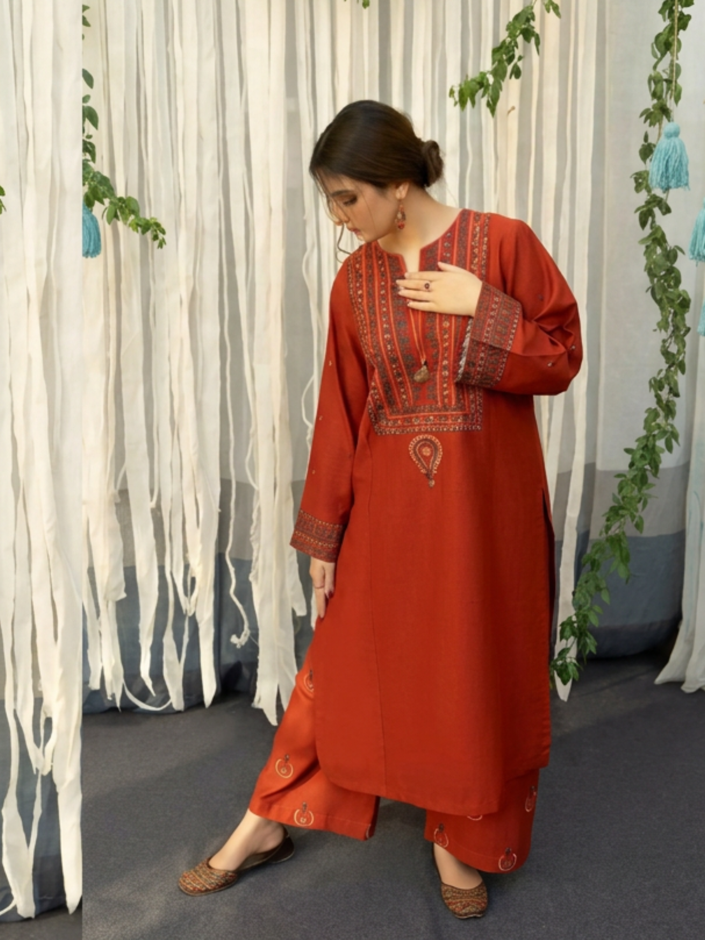 Red-Riwayat Wear Lawn Embroidered Stitched 3-Piece Suit-Hina