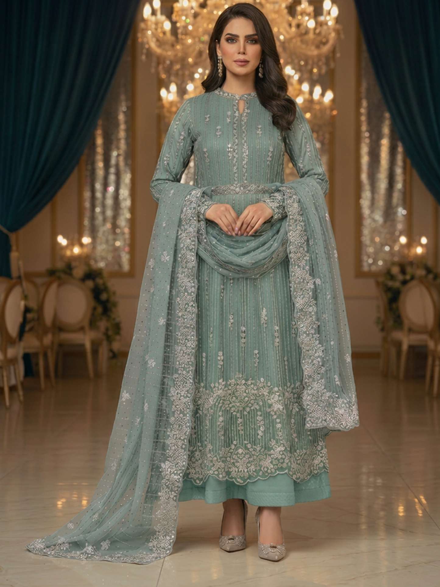 Blue-Dua's Boutique Net Embellished Unstitched 2-Piece Suit
