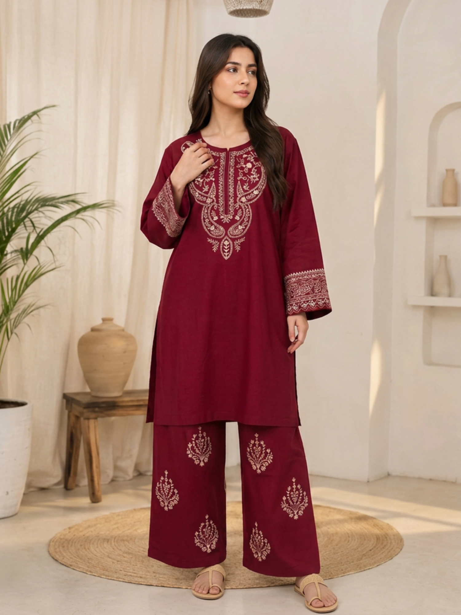 Red-Alina Lime Lawn Embroidered Stitched 2-Piece Suit-Signature