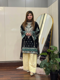 Black-Tehzeeb Libas Lawn Embroidered Stitched 3-Piece Suit-Sajjal B