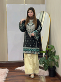 Black-Tehzeeb Libas Lawn Embroidered Stitched 3-Piece Suit-Sajjal B