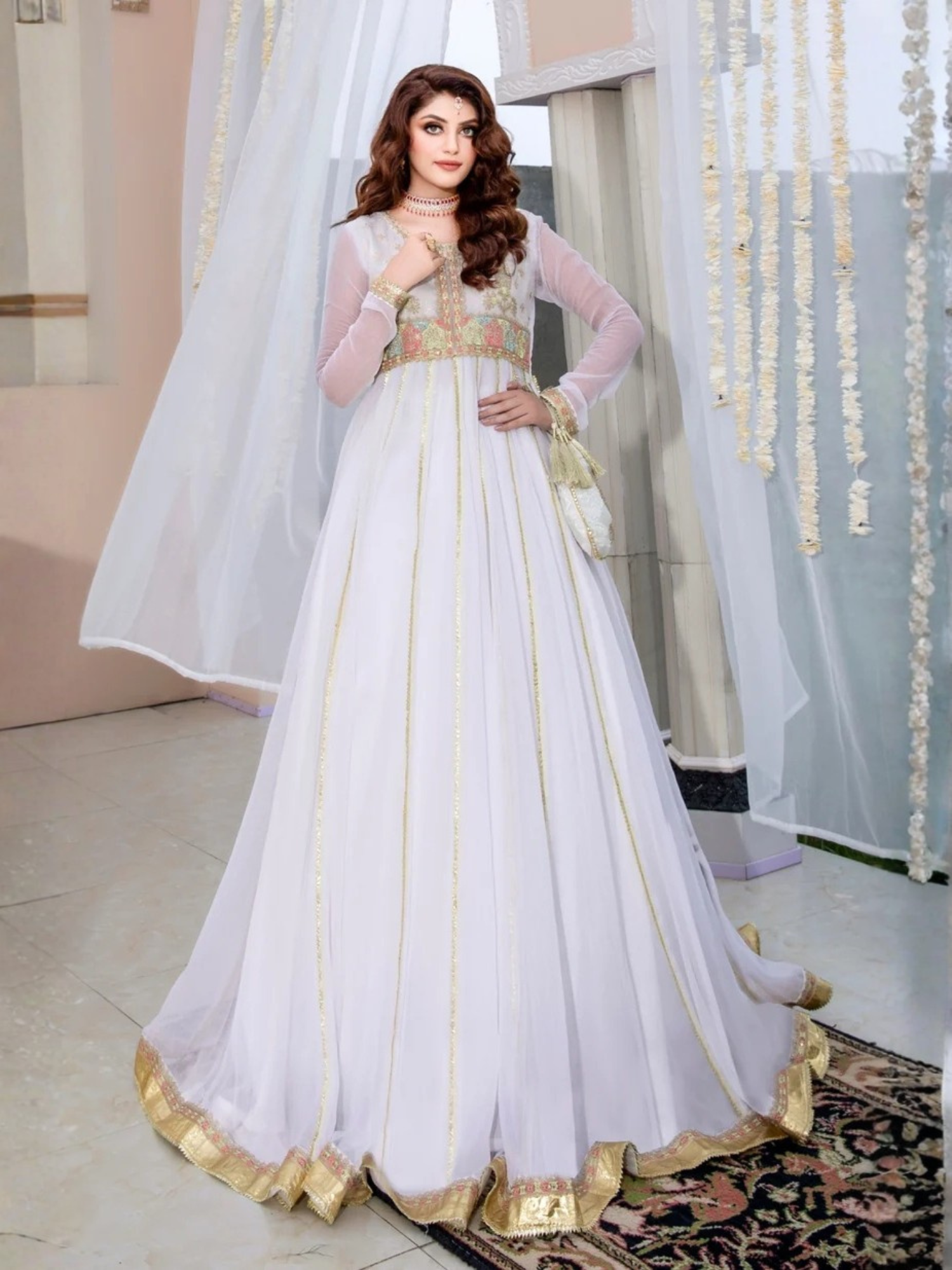 White-Hani & Umaima Chiffon Embroidered Pishwas-Pari