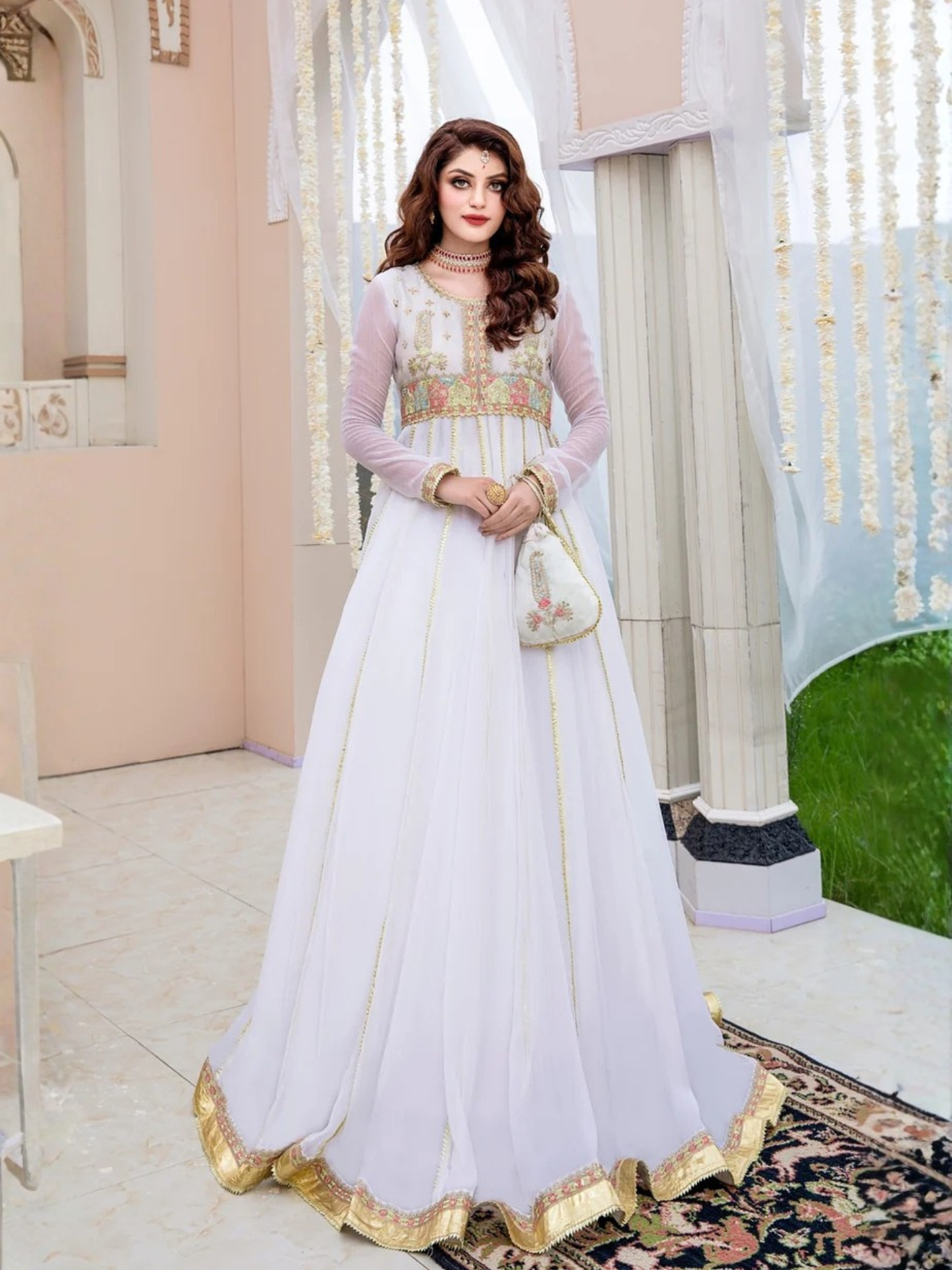 White-Hani & Umaima Chiffon Embroidered Pishwas-Pari